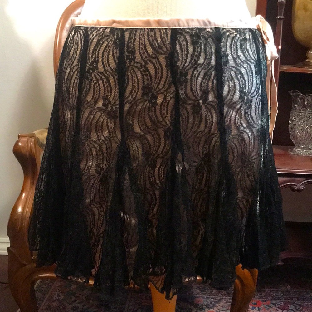 Black lace pink satin skirt